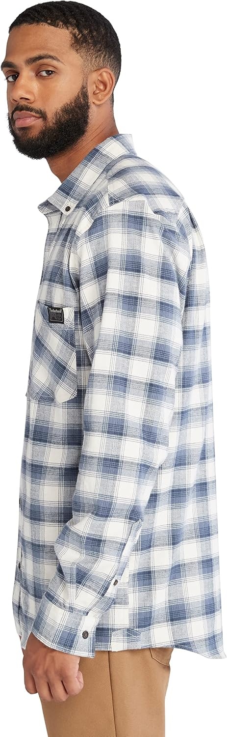 Timberland PRO Unisex-Adult Woodfort Long-Sleeve Lightweight Flannel Flex Shirt(Vintage Indigo Yd)
