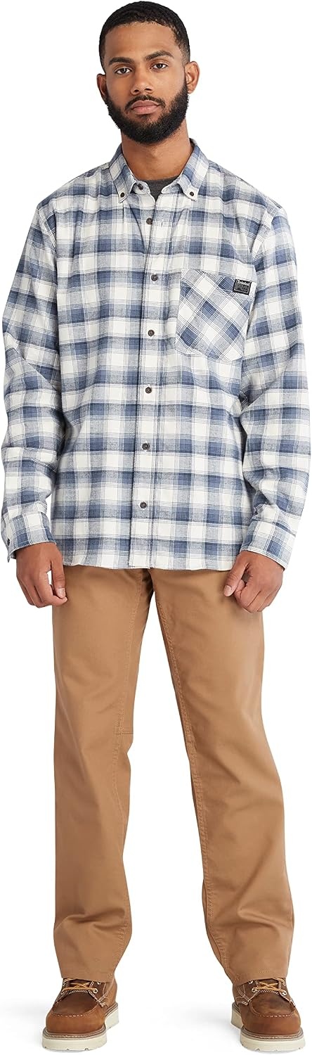 Timberland PRO Unisex-Adult Woodfort Long-Sleeve Lightweight Flannel Flex Shirt(Vintage Indigo Yd)