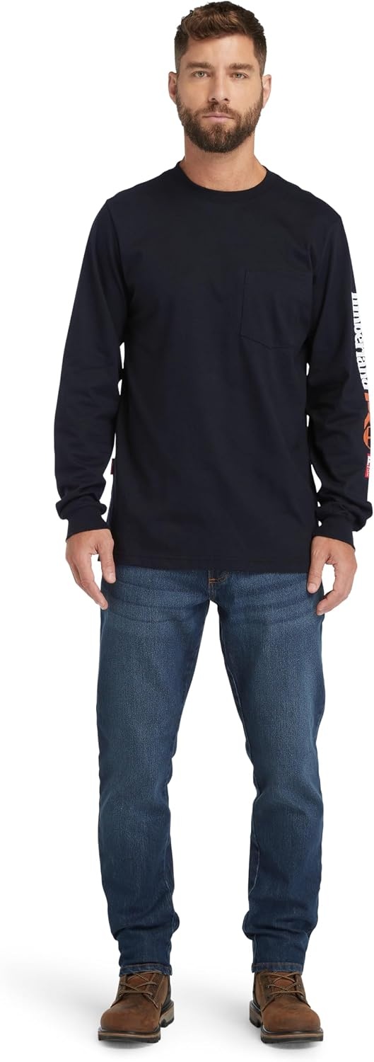 Timberland PRO unisex-adult mens Fr Cotton Core Flame Resistant Long-sleeve Pocket T-shirt(Navy)