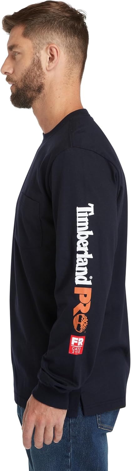 Timberland PRO unisex-adult mens Fr Cotton Core Flame Resistant Long-sleeve Pocket T-shirt(Navy)