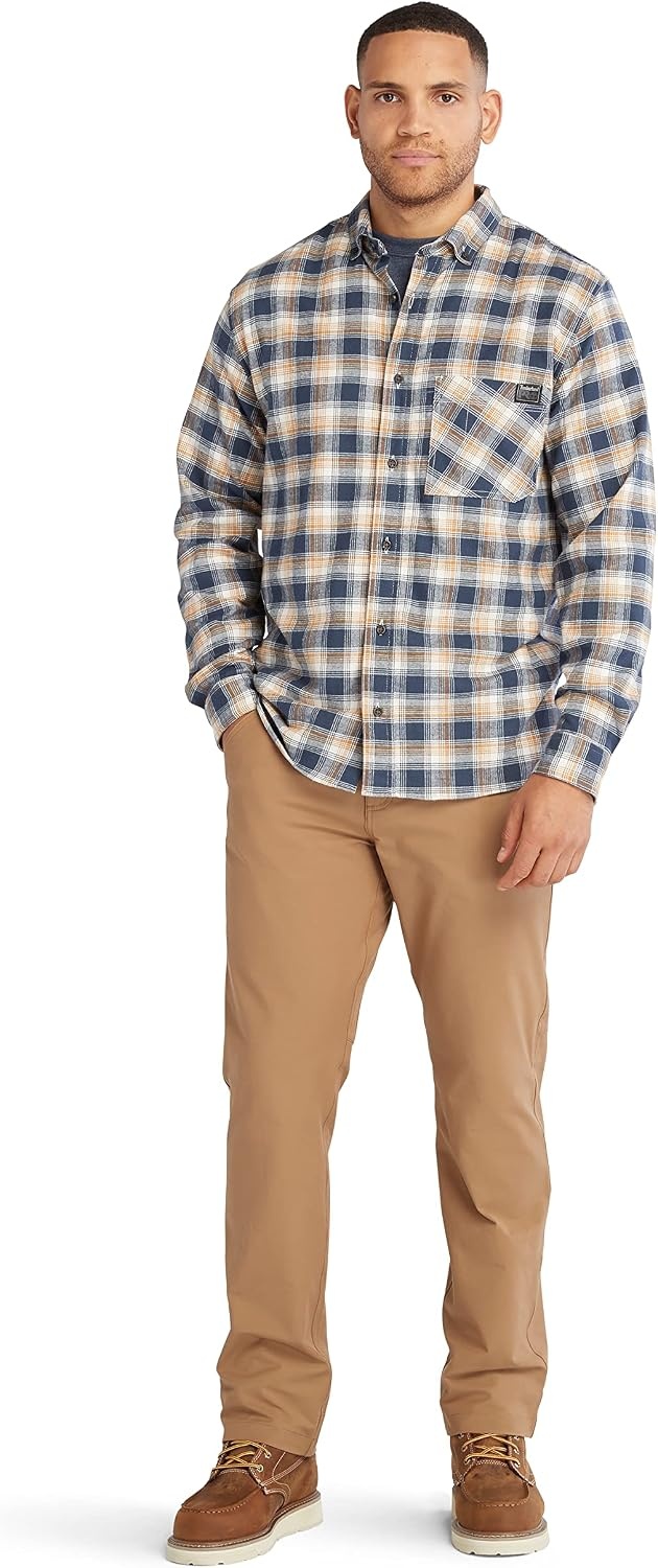 Timberland PRO Unisex-Adult Woodfort Long-Sleeve Lightweight Flannel Flex Shirt(Wheat Boot Yd)