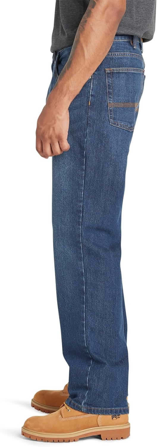 Timberland PRO Men’s Ballast Straight Fit Flex 5 Pocket Jeans(Dark Wash With Sanding)