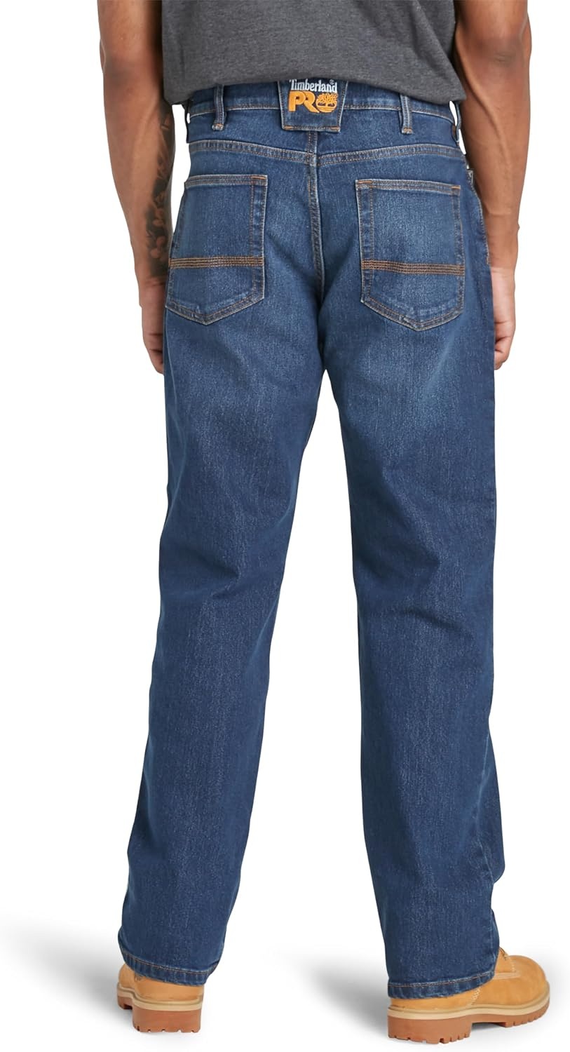 Timberland PRO Men’s Ballast Straight Fit Flex 5 Pocket Jeans(Dark Wash With Sanding)