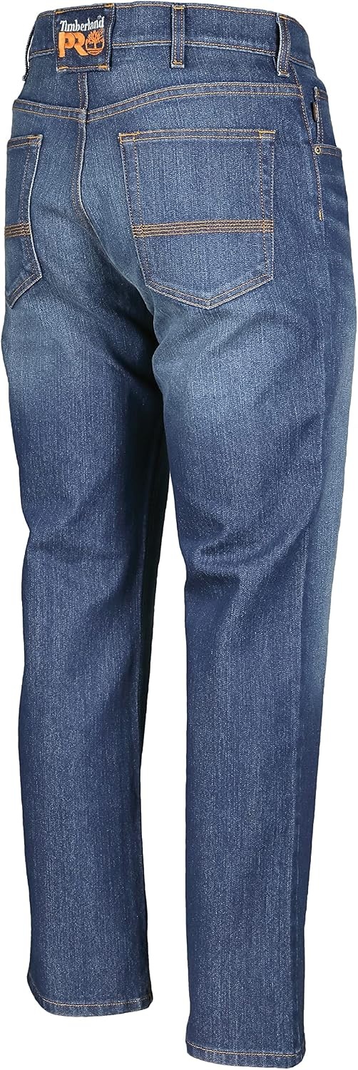 Timberland PRO Men’s Ballast Straight Fit Flex 5 Pocket Jeans(Dark Wash With Sanding)