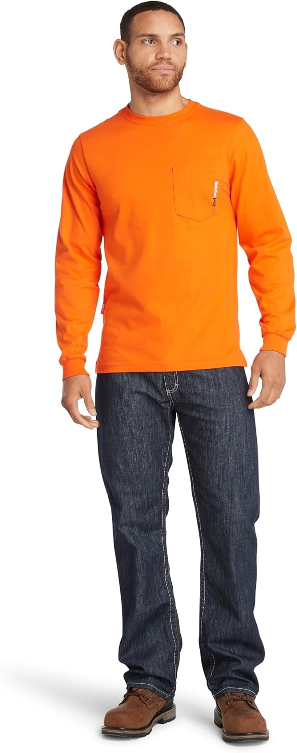 Timberland PRO Big & Tall FR Cotton Core Pocket Logo Long Sleeve T-Shirt(Blaze Orange)