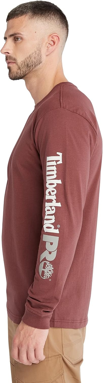 Timberland PRO Men’s Core Logo Long-Sleeve T-Shirt(Maroon)
