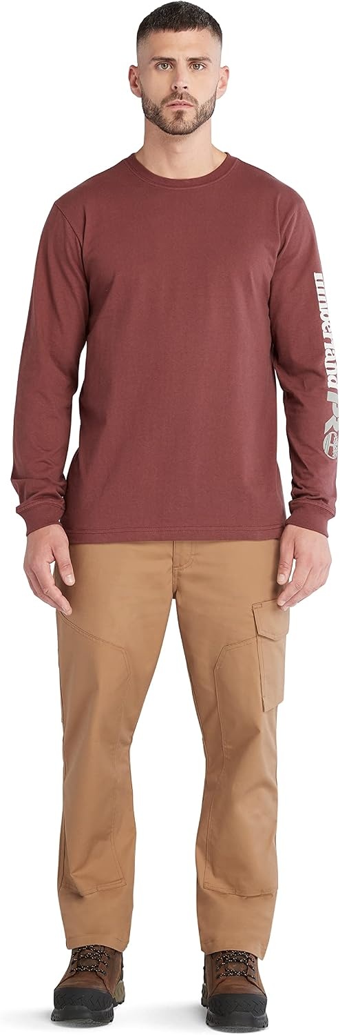 Timberland PRO Men’s Core Logo Long-Sleeve T-Shirt(Maroon)