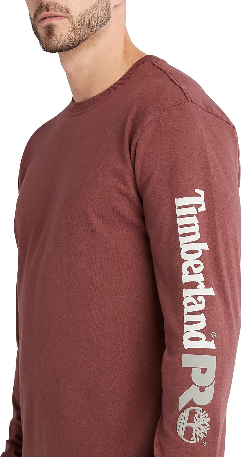 Timberland PRO Men’s Core Logo Long-Sleeve T-Shirt(Maroon)