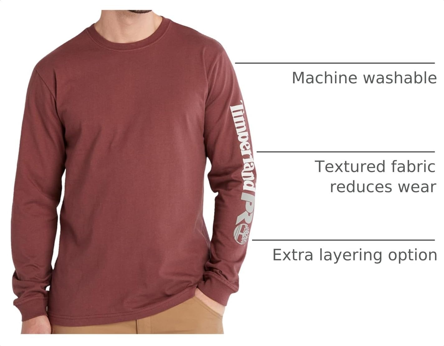 Timberland PRO Men’s Core Logo Long-Sleeve T-Shirt(Maroon)