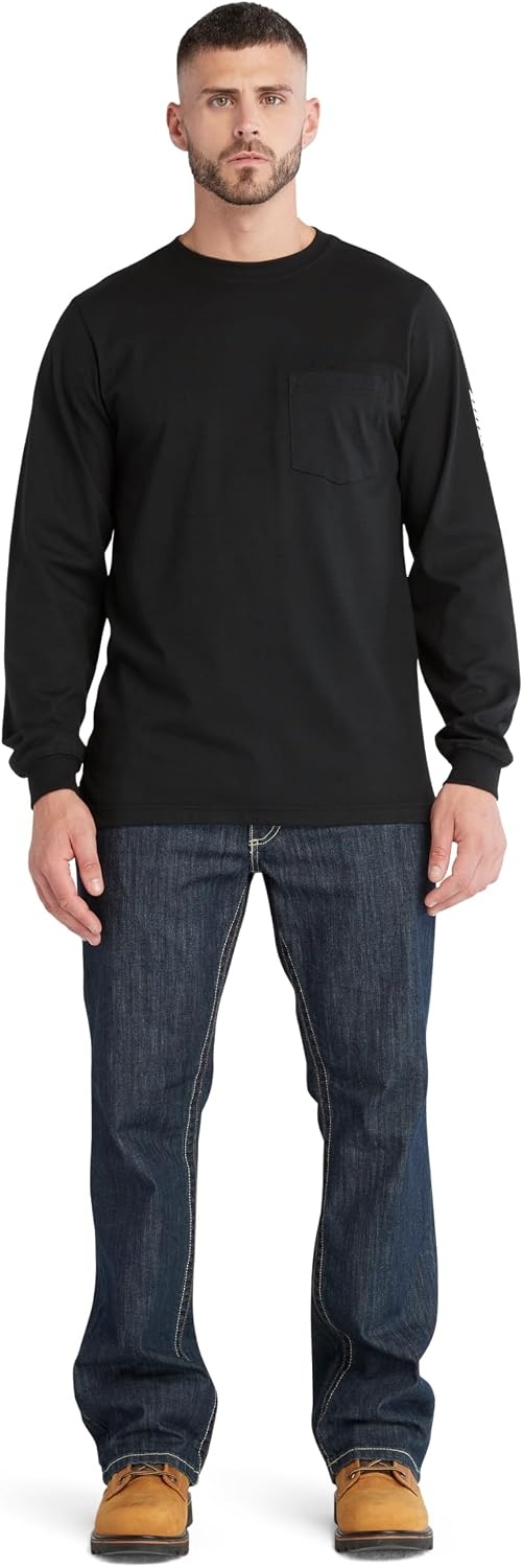 Timberland PRO Men’s Fr Cotton Core Flame Resistant Long-Sleeve Logo T-Shirt(Black)