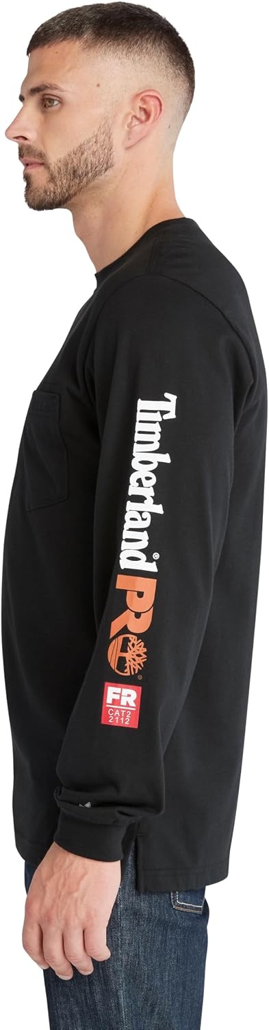 Timberland PRO Men’s Fr Cotton Core Flame Resistant Long-Sleeve Logo T-Shirt(Black)