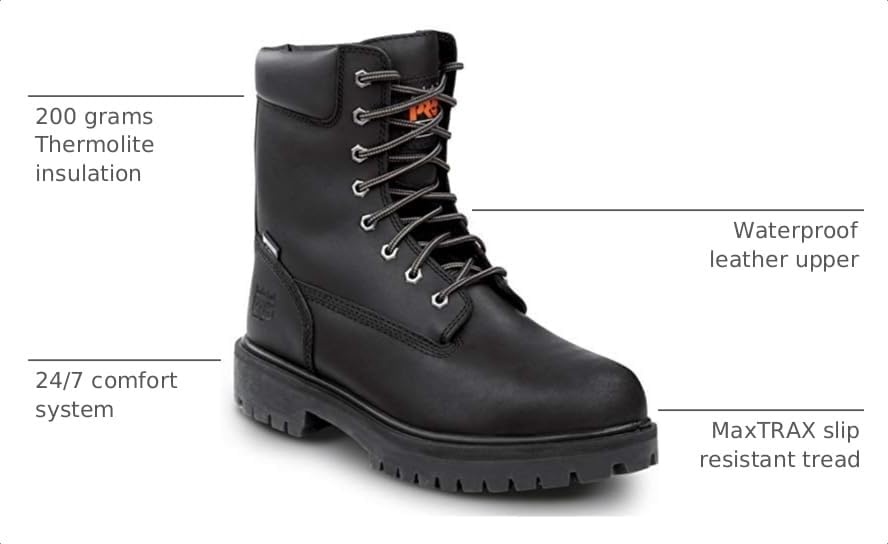 Timberland PRO 8IN Men’s, Steel Toe, EH, MaxTrax Slip Resistant, WP Boot(Black)
