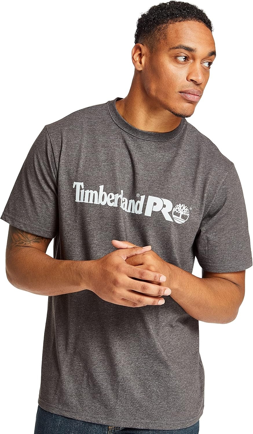 Timberland PRO Base Plate Short Sleeve T-Shirt with Logo(Dark Charcoal Heather)