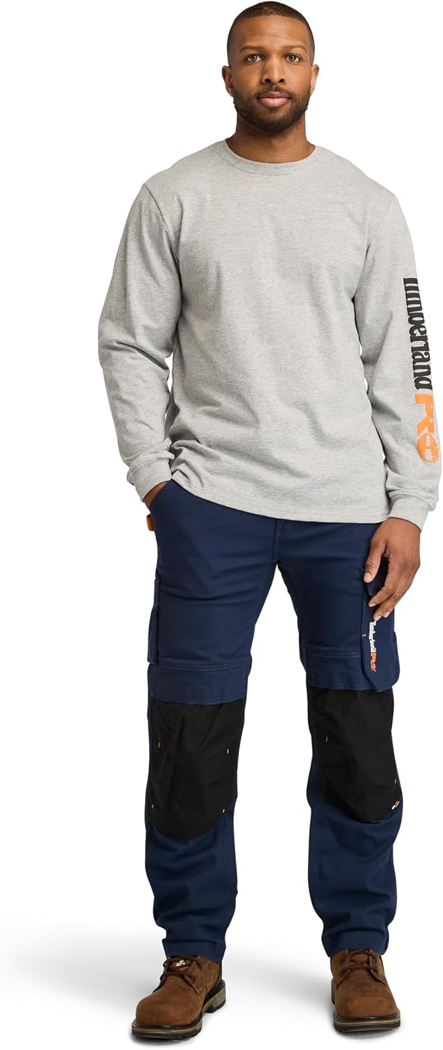 Timberland PRO Men’s Core Logo Long-Sleeve T-Shirt(Medium Grey Heather)