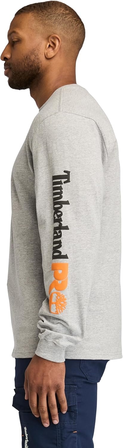 Timberland PRO Men’s Core Logo Long-Sleeve T-Shirt(Medium Grey Heather)