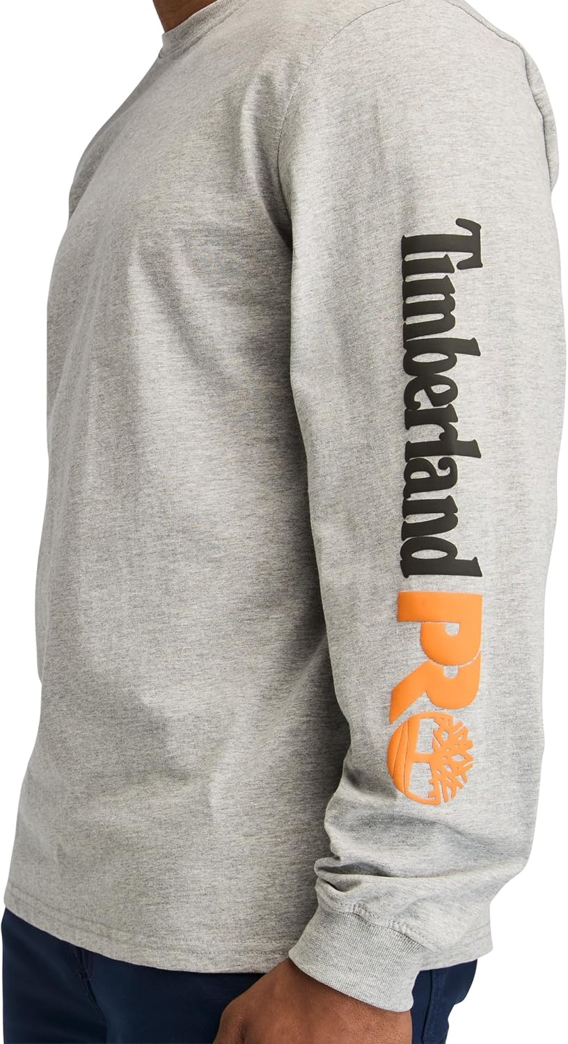 Timberland PRO Men’s Core Logo Long-Sleeve T-Shirt(Medium Grey Heather)