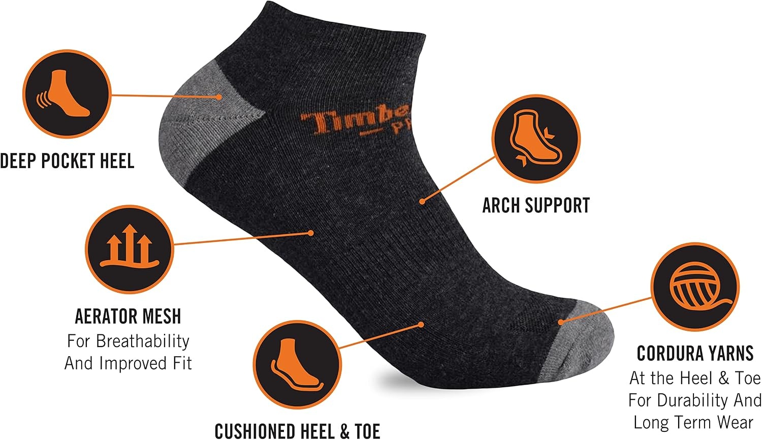 Timberland PRO mens 6-pack Performance Low Cut Socks(Charcoal Heather)