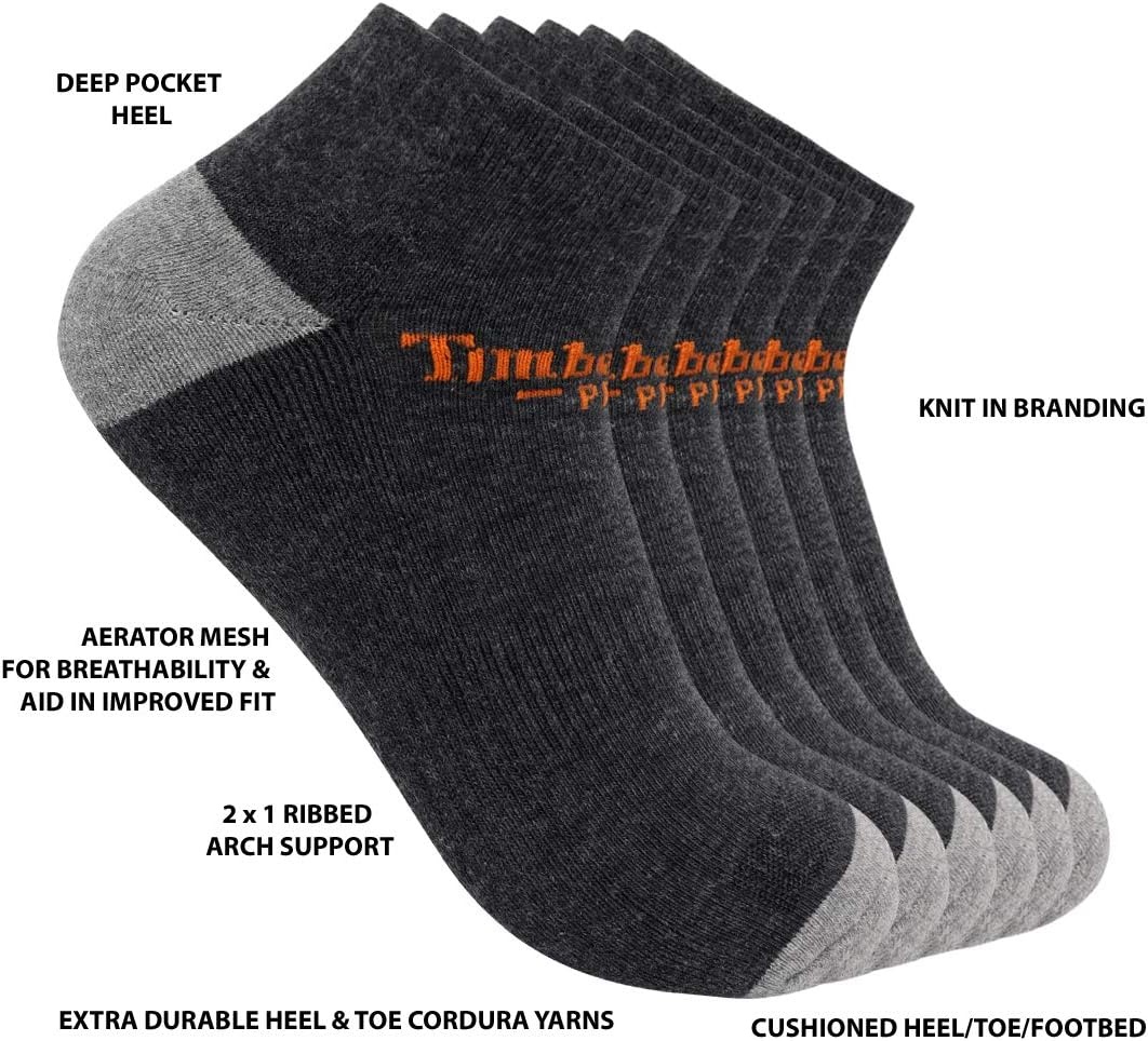 Timberland PRO mens 6-pack Performance Low Cut Socks(Charcoal Heather)