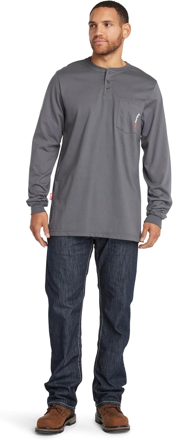 Timberland PRO FR Cotton Core Long Sleeve Henley with Pocket(Charcoal)