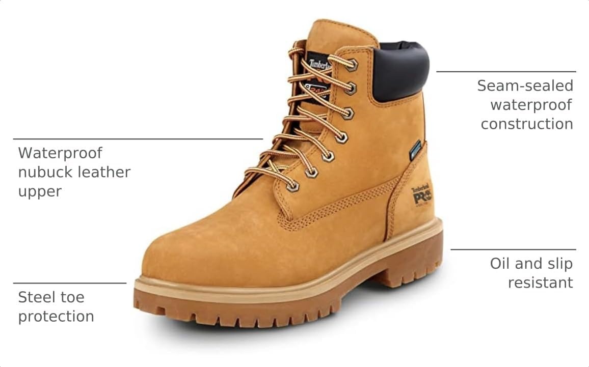 Timberland PRO Men’s 6 Direct Attach MaxTRAX Steel Toe Waterproof Insulated Boot(Wheat)