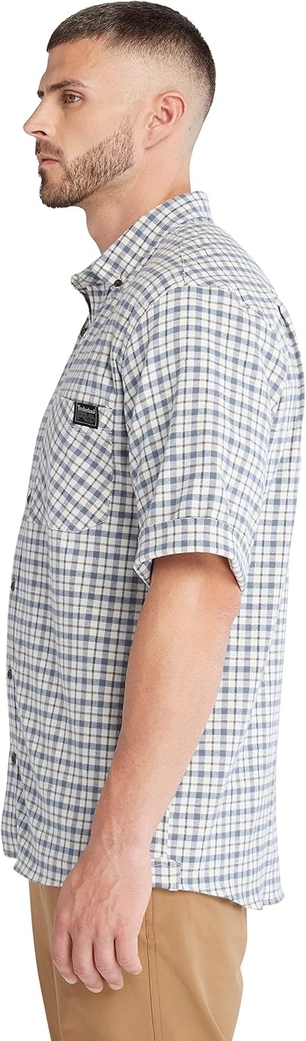 Timberland PRO Men’s Woodfort Short-Sleeve Lightweight Flannel Flex Shirt(Skyway Yd)