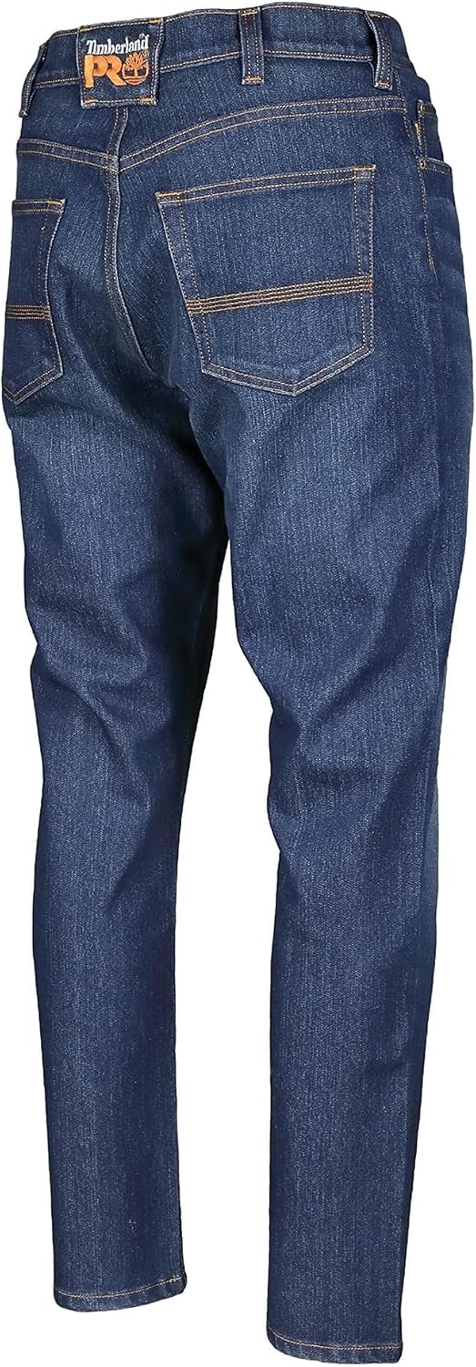 Timberland PRO Men’s Ballast Athletic Fit Flex 5 Pocket Jeans, Dark Wash with Sanding, 38W/32L