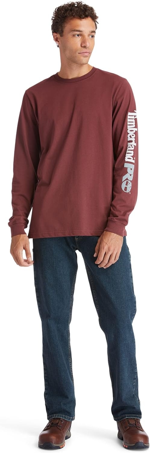 Timberland PRO Base Plate Blended Long Sleeve T-Shirt with Logo(Maroon)
