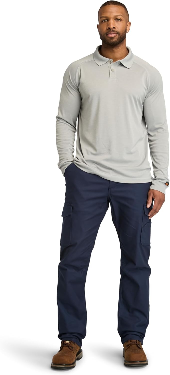 Timberland PRO Men’s Wicking Good Long-Sleeve Polo(Medium Grey Heather)