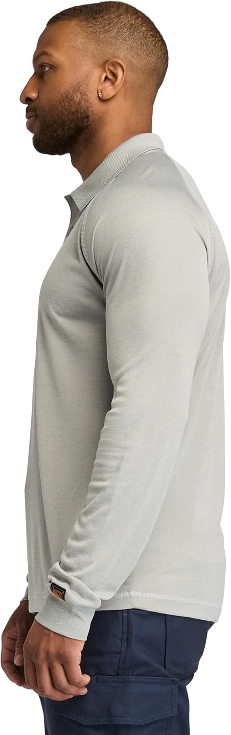 Timberland PRO Men’s Wicking Good Long-Sleeve Polo(Medium Grey Heather)