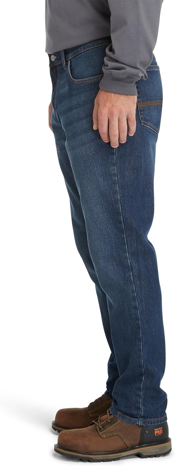 Timberland PRO Men’s Ballast Athletic Fit Flex 5 Pocket Jeans, Dark Wash with Sanding, 36W/32L