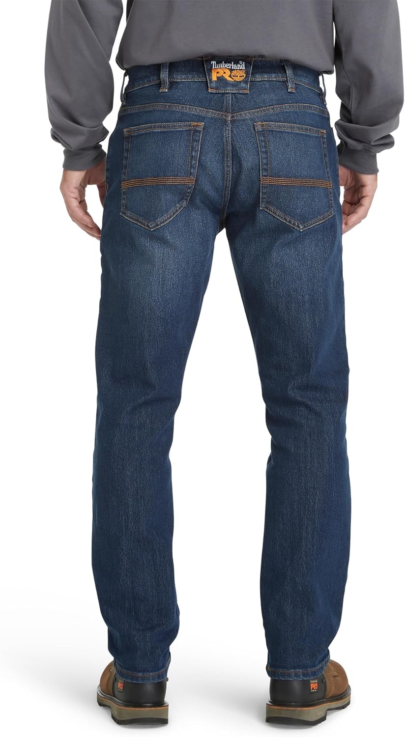 Timberland PRO Men’s Ballast Athletic Fit Flex 5 Pocket Jeans, Dark Wash with Sanding, 36W/32L