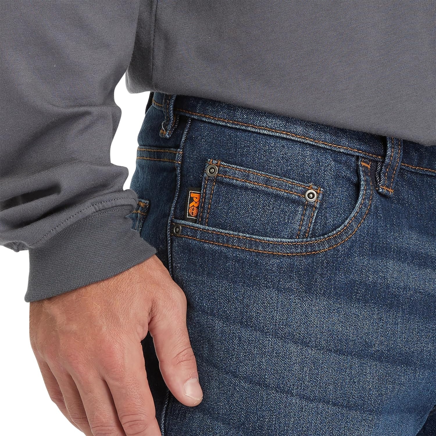 Timberland PRO Men’s Ballast Athletic Fit Flex 5 Pocket Jeans, Dark Wash with Sanding, 36W/32L