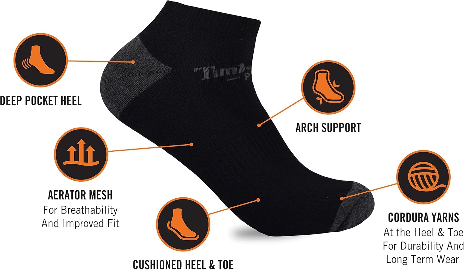 Timberland PRO mens 6-pack Performance Low Cut Socks(Black)
