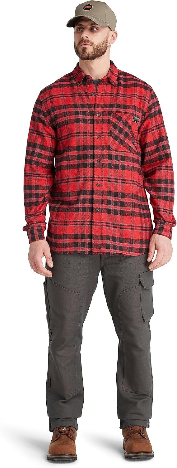 Timberland PRO Men’s Woodfort Mid-Weight Flannel Shirt 2.0(Chili Pepper Yd)