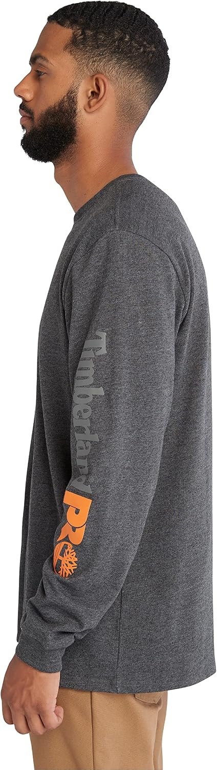 Timberland PRO Men’s Core Logo Long-Sleeve T-Shirt(Deepest Grey Heather)