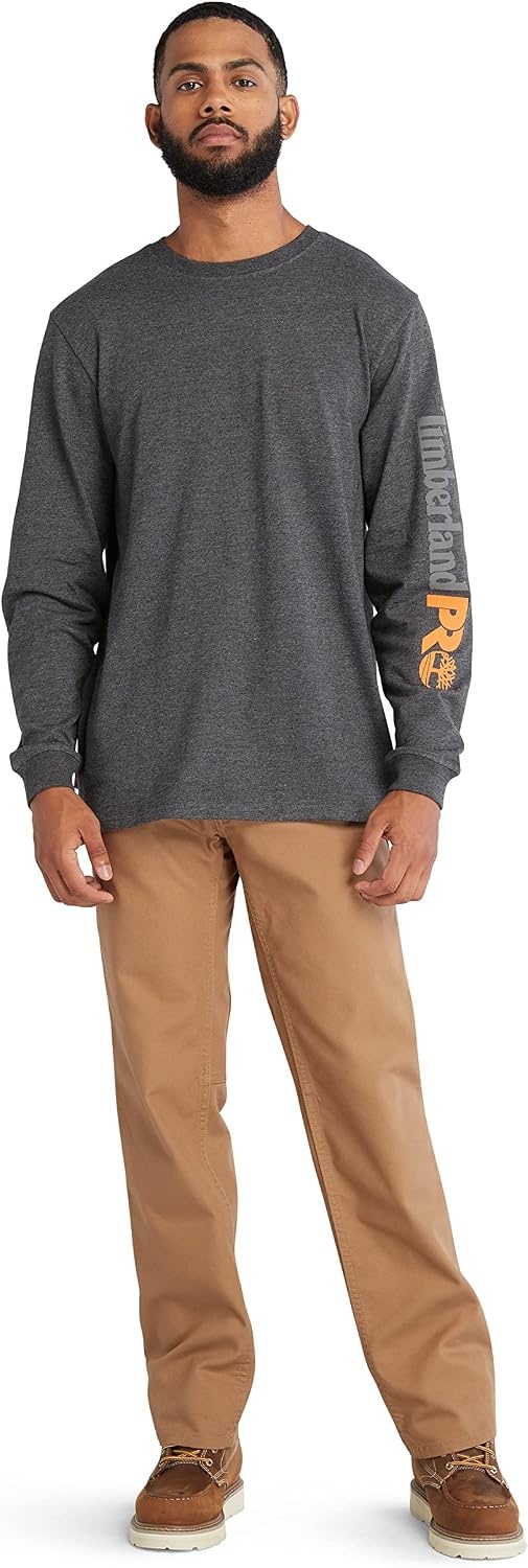 Timberland PRO Men’s Core Logo Long-Sleeve T-Shirt(Deepest Grey Heather)