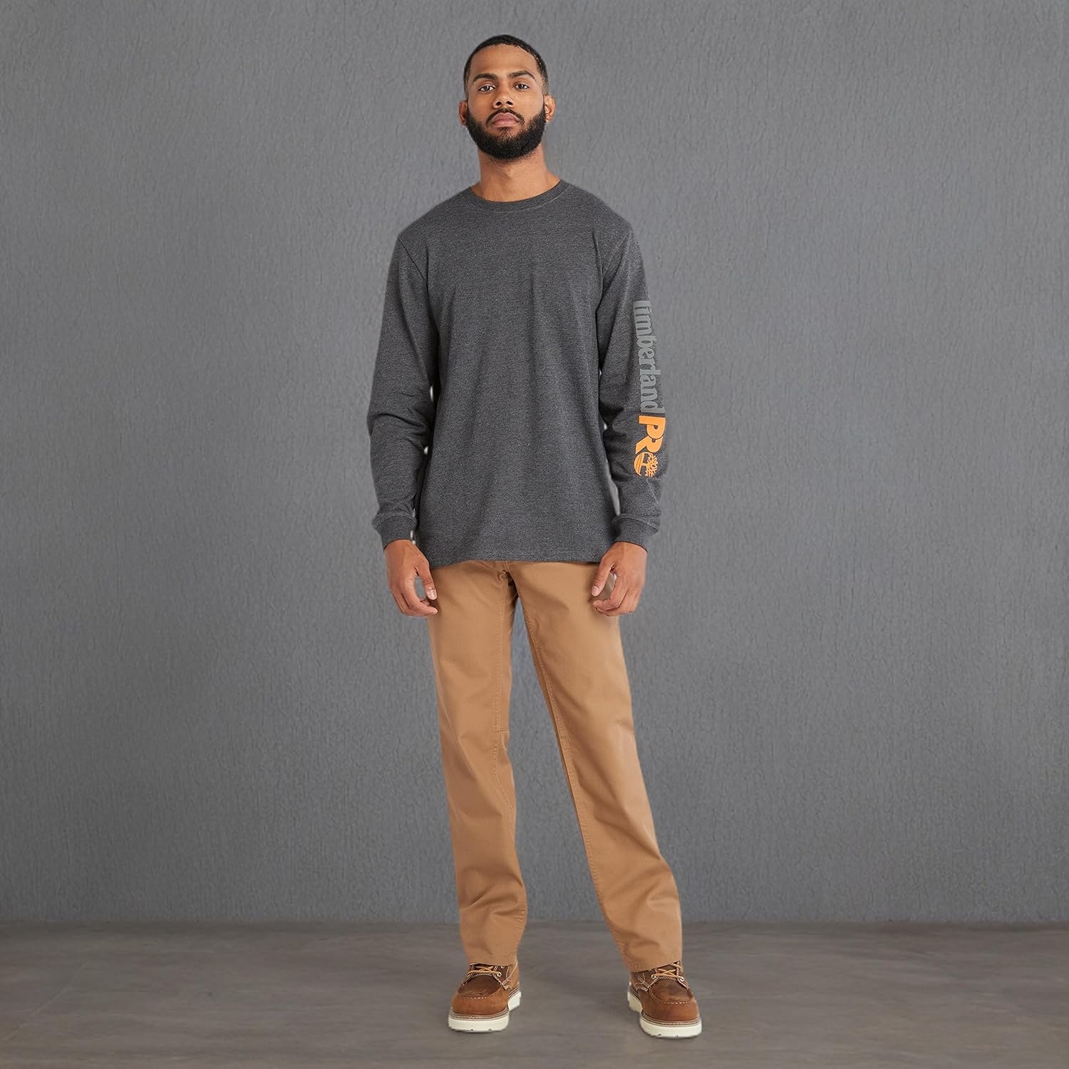 Timberland PRO Men’s Core Logo Long-Sleeve T-Shirt(Deepest Grey Heather)