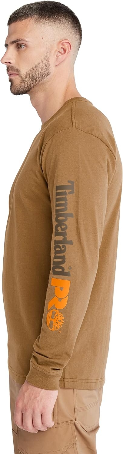 Timberland PRO Men’s Core Logo Long-Sleeve T-Shirt(Dark Wheat)