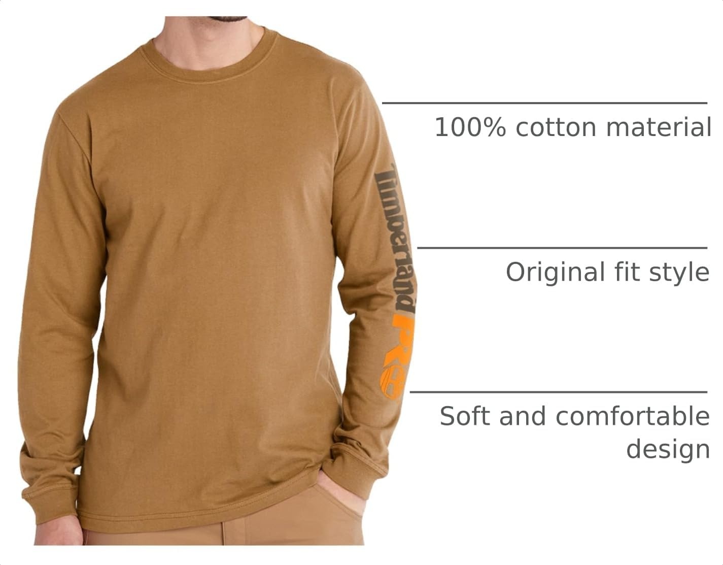 Timberland PRO Men’s Core Logo Long-Sleeve T-Shirt(Dark Wheat)