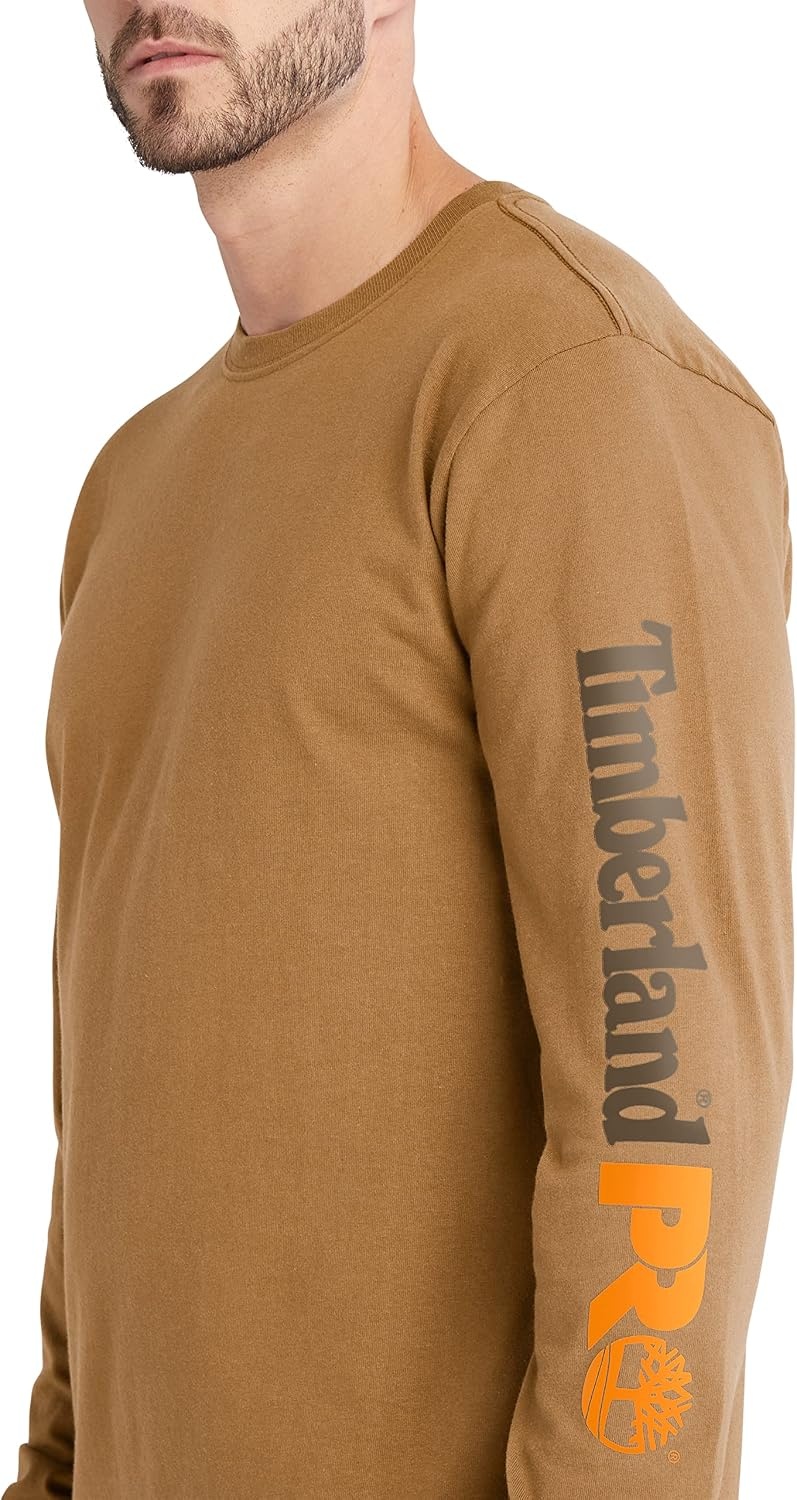 Timberland PRO Men’s Core Logo Long-Sleeve T-Shirt(Dark Wheat)