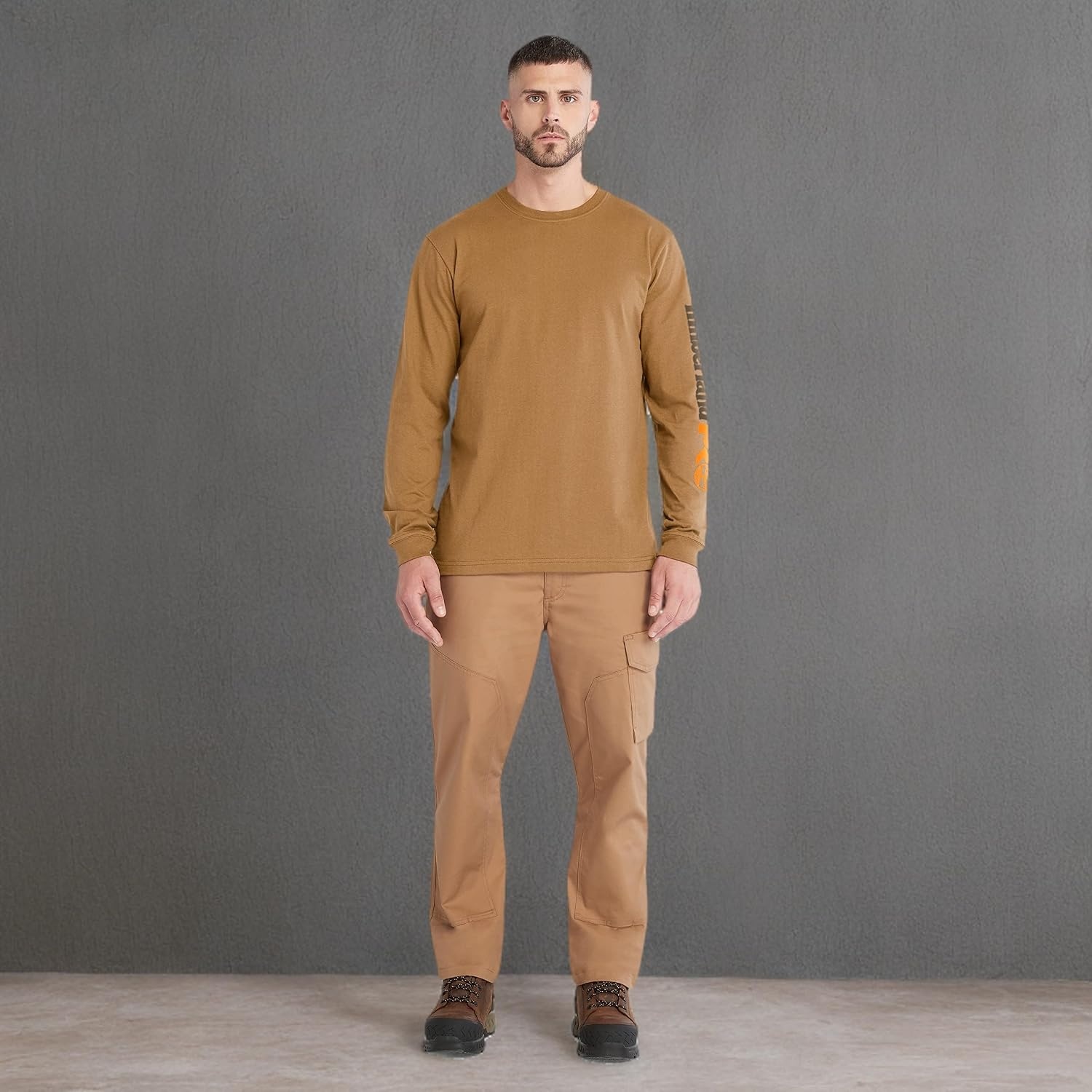 Timberland PRO Men’s Core Logo Long-Sleeve T-Shirt(Dark Wheat)