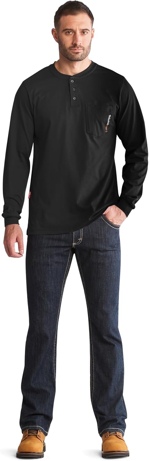 Timberland PRO FR Cotton Core Long Sleeve Henley with Pocket(Black)