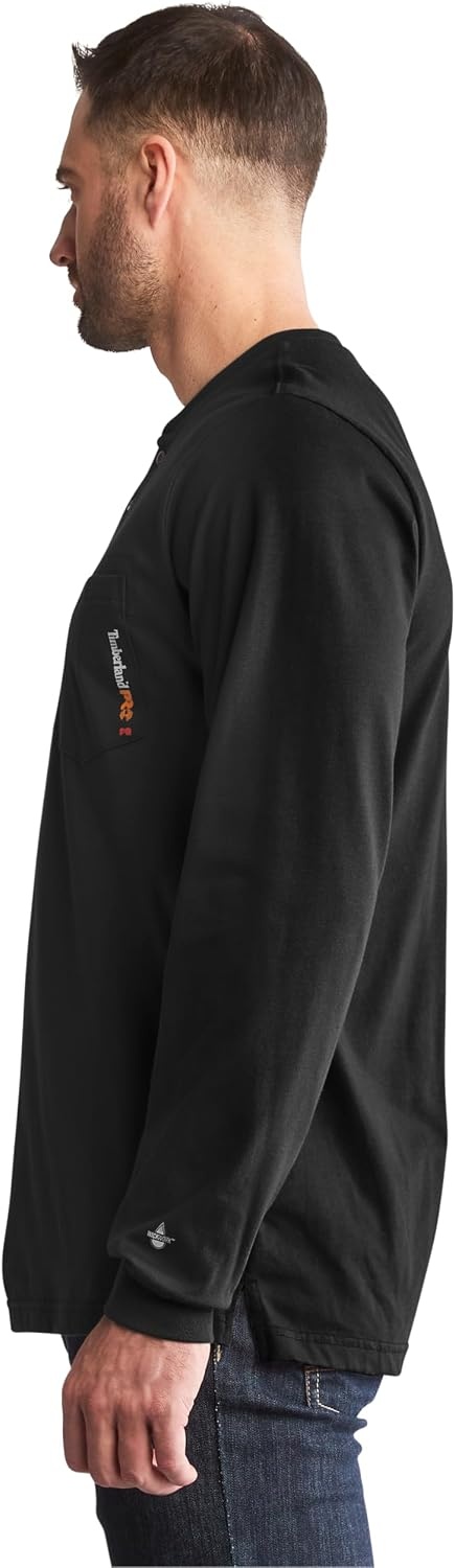 Timberland PRO FR Cotton Core Long Sleeve Henley with Pocket(Black)