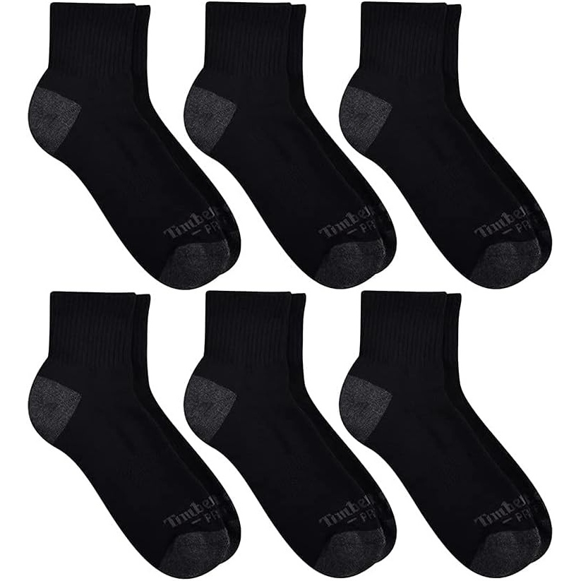 Timberland PRO 6-Pack Half Cushion Quarter Socks(Black)