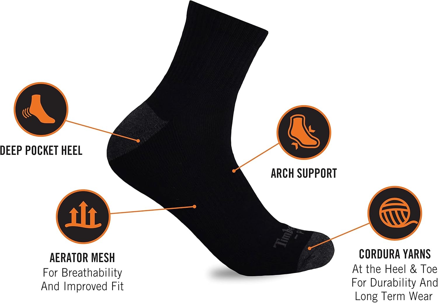 Timberland PRO mens 6-pack Performance Quarter Length Socks(Black)