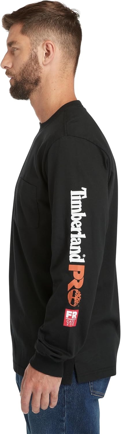 Timberland PRO unisex-adult mens Fr Cotton Core Flame Resistant Long-sleeve Pocket T-shirt(Black)