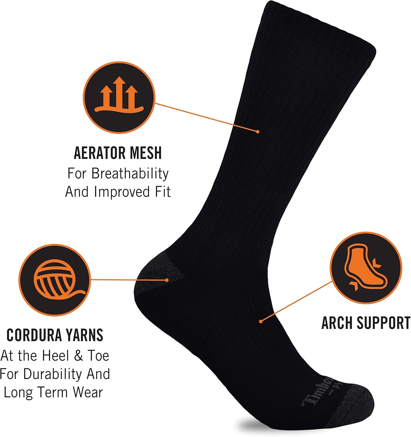 Timberland PRO Men’s 6-pack Performance Crew Length Socks(Black)