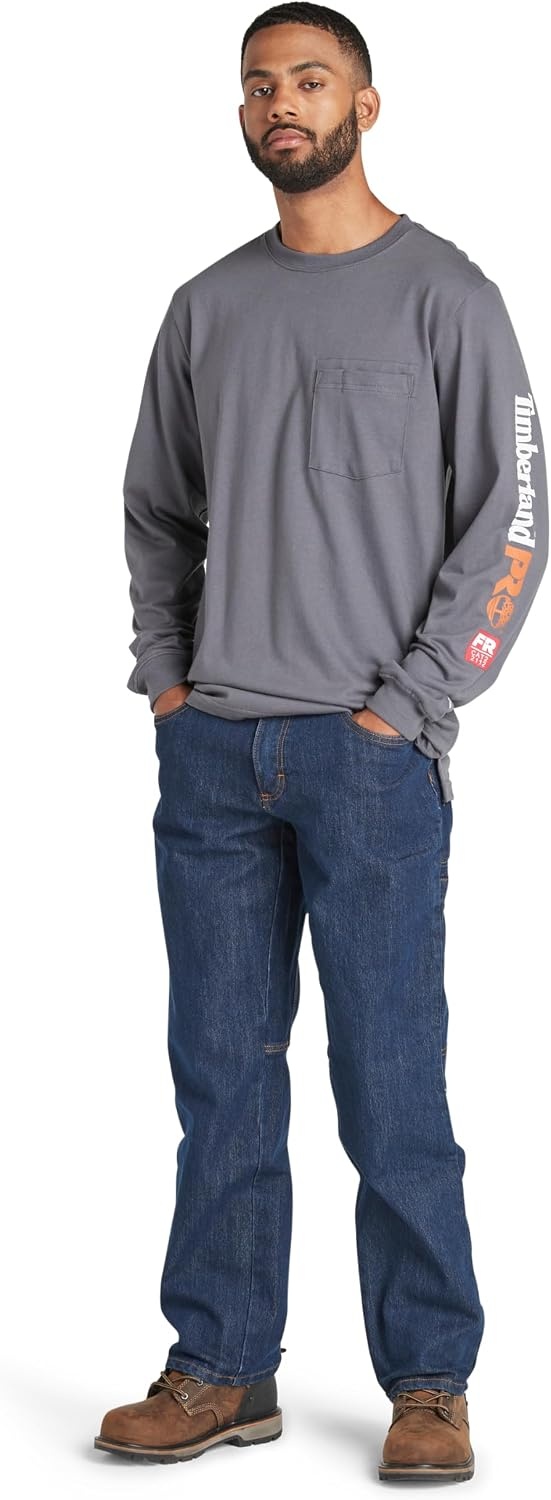 Timberland PRO Men’s Fr Cotton Core Flame Resistant Long-Sleeve Logo T-Shirt(Charcoal)