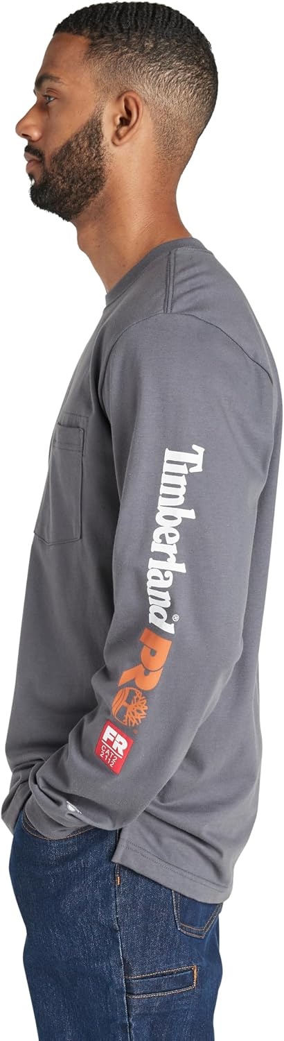 Timberland PRO Men’s Fr Cotton Core Flame Resistant Long-Sleeve Logo T-Shirt(Charcoal)