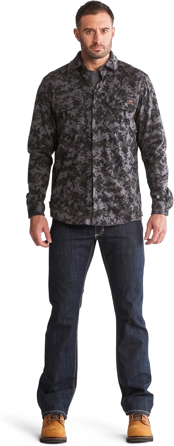 Timberland PRO FR Cotton Core Button Front Shirt(Black Digital Print)